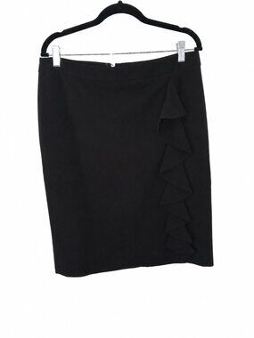 Alfani Black Ruffle Pencil Skirt Size 12 Lined Career Midi
